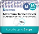 Parce que l'incontinence adulte slips Tabbed pour les femmes et les hommes - réglable unisexe Absorbance maximale jetable sous-vêtement, anti-odeur, tient 6 tasses - blanc, moyen, 16 comte (paquet de 1)