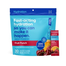 HYDRANT - Poudre d'hydratation, Saveur de punch de fruits, 30 packs individuels de réhydratation instantanée d'électrolytes - Mélange à faible teneur en sucre pour usage quotidien, voyages et séances d'entraînement