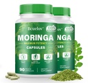 Moringa Kapseln 2 Flaschen | 800mg reine Moringa Pulver Kapseln – Unterstützt Energie, Immununterstützung, Gutgesundheit, Green Superfood enthält Vitamine & Aminosäuren