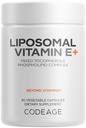 Codeage Supplément de vitamine E liposomique - Tous les tocophérols de vitamine E - Approvisionnement en 3 mois - Tocophérols alpha, bêta, gamma et delta - Tocophérols mixtes liposomiques - Phospholipide non OGM - 90 capsules