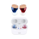 Wiederaufladbare Hörgeräte für Senioren & Erwachsene, unsichtbare Hörgeräte mit Lärmbelästigung, wiederaufladbare Hörgerät mit Lagerung und Aufladen Combo Portable Charging Case, Zwei Blau & Rot