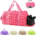 Quilted Gym Tasche Duffle für Damen,Duffle Tasche für Reisen mit Schuhen Compartment,Puffer Weekender Taschen Overnight Carry On Bag mit Trolley Sleeve für Flugzeuge,Persönliche Artikel Sport Duffel Dance Bag(Pink)