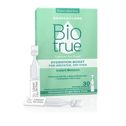 Biotrue Hydratation Boost, gouttes oculaires sans réserve pour les yeux secs, Hydratant instantanément, Réhydrate, Contact Lens Friendly, Rafraîchir et soulager l'irritation des yeux, 30 Viales à usage unique (paquet de 1)