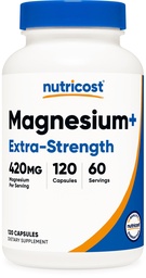Nutricost Magnésium+ Extra Strength 420mg, 120 Capsules - 60 portions. Oxyde de magnésium et glycinate - Non-OGM, sans gluten, respectueux des végétaux