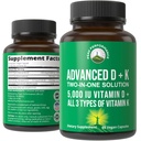 Spitzenleistung Fortgeschrittenes Vitamin D 5000 IU mit allen 3 Arten von Vitamin K Vitamin D3 und Vitamin K2, K1, MK-7 (MK7), MK4 Nahrungsergänzung - 60 Klein und einfach zu schlucken Gemüse Pillen