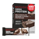 MUSASHI High Protein Bar, 45g Protein, 2g Gesamtzucker, Milch Schokolade Brownie, Post Workout und Protein Snack On The Go, 12 Packung 3,2oz (90g) Bars