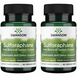 Swanson Sulforaphane Broccoli Sprout Extract for Adults Seeking Liver and Cellular Health Support - Standardized to 0.4% Sulforaphane (60 Vegan Capsules, 400 mcg, 2 Pack)