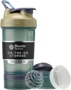 BlenderBottle Shaker Bottle mit Pill Organizer und Speicher für Proteinpulver, Classic V2 ProStak System, 22-Ounce, Tan