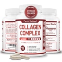 Purely Optimal Premium Capsules de Peptides Multi Collagènes (Types I, II, III, V, X) - Cheveux, peau et ongles, supplément de santé digestif et articulaire, pilules de Collagène hydrolysée (90 capsules)