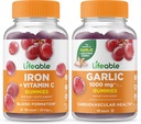 Lebensfähiges Eisen mit Vitamin C + Knoblauch 1000mg, Gummie Bundle - Große Verkostung, Vitamin-Ergänzung, Glutenfrei, GMO frei, Kaugummi