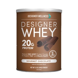 Designer Wellness, Designer Whey, poudre naturelle de protéines de Whey avec probiotiques, fibre, et clés B-vitamines pour l'énergie, sans gluten, chocolat gastronomique, 12oz