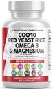 Nutraceutiques propres COQ10 200mg Red Yeast Rice Omega 3 Complexe Magnésium 500mg Niacine Zinc Vitamine K2 D3 - Vitamines de soutien cardiaque pour les femmes et les hommes avec/vitamine B3, Coenzyme Q10-60 Ct