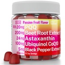 SHIZAM Ubiquinol CoQ10 PQQ Astaxanthin Betteraves Gommies, Super Mitochondrial ATP Suppléments Soft Chews Pilules liquides Poudre Alt, Beet-Root