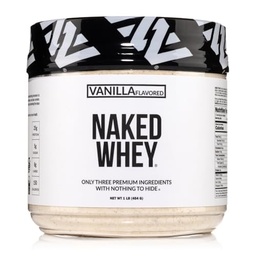 NAKED Vanilla Whey Protein 1Lb, seulement 3 ingrédients, Tous les gras naturels Poudre de protéines de lactosérum + vanille + noix de coco sans sucre, sans OGM, sans soja, sans gluten.
