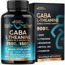 GABA L-Theanine 900 mg - Fabriqué aux États-Unis - Magnésium - Vitamine B6 - Calme, Sommeil, Relaxation et Support de l'humeur - 750 mg Gamma AminoAcide butyrique, 150 mg L-Theanine - Forme non-habitante, Vegan - 120 Capsules