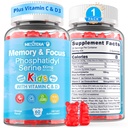 Supplément Phosphatidylsérine 100mg, Gommies de foyer pour les adolescents + Vitamine C & D3 400UI, Gommies de cerveau sans sucre pour enfants Augmenter l'attention et la concentration, à mâcher, végétalien, sans gluten, sans OGM 60Cts