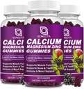 GONGOTA Zinc de magnésium avec supplément de vitamine D3, Gommies de calcium très absorbantes avec 300 mg de glycinate de magnésium Soutien os et dents, Muscle pour adultes et adolescents, Sans sucre, Vegan (3 Pack)