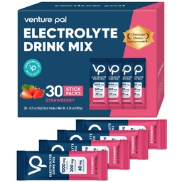Venture Pal High Sodium Sugar Free Electrolytes Powder Packet - Hydration Packets with Vitamin, Sodium & Potassium | Zero Calories | Vegan, Keto & Paleo Friendly Electrolyte Drink Mix - 30 Sticks
