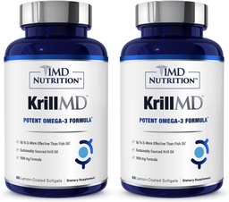 1MD Nutrition KrillMD - supplément d'huile de krill de l'Antarctique Oméga 3 avec l'astaxanthine, EPA, DHA, 2X plus efficace que l'huile de poisson