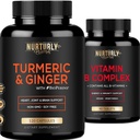 Vitamine B complexe et curcumine curcumine avec biopérine et gingembre - Contient toutes les vitamines essentielles B - B1, B2, B3, B5, B6, B7, B9, B12 et Biotine - Suppléments Turcuma à haute absorption