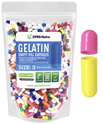 XPRS Nutra Size 3 Empty Capsules - 1000 Count Empty Gelatin Capsules - Pills DIY Capsule Filling - Pure Bovine Pill Gel Caps Fillable Do-It-Yourself Vitamins and Supplements (Multi Color)
