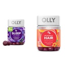 Gummy de sommeil OLLY avec Mélatonine, L-Theanine, Botaniques, BlackBerry Flavor, 50 Gummy de comte et cheveux célestes avec kératine, biotine, AMLA, Tropical Orange Flavor, 60 Count Bundle