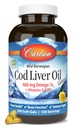 Carlson - Huile de foie de morue, 460 mg Omega-3s + Vitamines A & D3, Huile de l'Arctique norvégien d'origine sauvage, capsules d'huile de poisson nordique, citron, 300 Softgels