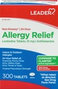 Leader 24 heures de soulagement de l'allergie, non somnolence, loratadine 10mg, antihistaminique, la force d'ordonnance originale, soulagement du sinus, intérieur et extérieur, allergie contre-acte, 300 comprimés