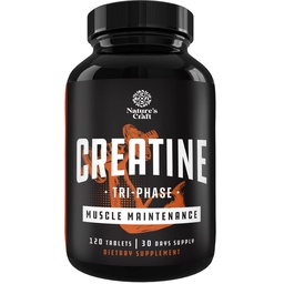 Natures Craft High Strength Tri Phase Comprimés de créatine pour les femmes et les hommes - Formule mélange de créatine monohydratée, 300mg HCL et supplément de pyruvate - Mass Gain et supplément de récupération musculaire - 120 comprimés