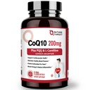 NATURE TARGET CoQ10-200mg avec PQQ L-Carnitine & Omega-3s, Coenzyme d'absorption élevée-Q10 avec BioPerine, Supporte le système cardiaque et immunitaire, Cellulaire-Production d'énergie, 120 Servants