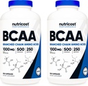 Nutricost BCAA 1000mg, 500 capsules (250 portions), 2:1:1 Acides aminés à chaîne ramifiée (500mg de L-Leucine, 250mg de L-Isoleucine et L-Valine) (2 bouteilles)