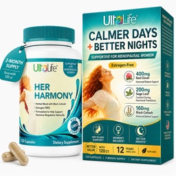 UltaLife Son Harmony Ménopause Suppléments pour les femmes - Flashs chauds Ménopause Relief & Hormone Balance pour les femmes - Contient Black Cohosh, Dong Quai, Red Clover & More - Estrogen Free - 120 Capsules