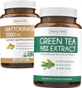 Nattokinase & Grüner Tee (1-Monat-Versorgung) Energie Boost Bundle - Nattokinase 2000 FU Leistungsstarke natürlich vergütete Sojabohnen (60 Caps) & Grüner Tee-Extrakt 98% mit EGCG (Non-GMO) Natürliche Stoffwechsel Boost
