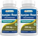 Meilleurs Naturals 2 Pack Konjac Glucomannan Root 2000 mg par portion - 180 Capsules végétariennes