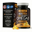 Suppléments à l'huile de poisson Triple Strength Omega 3, supplément à l'huile de poisson Omega 3, acide gras EPA et DHA Omega3 avec vitamine D, supplément à l'huile de poisson Omega3, 120 softgels, sans saveur