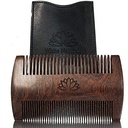 Peigne à barbe blanc naturel pour homme, bois de sandale naturel, fine double action dents, bois de sandale de première qualité fait main, parfait pour les baumes et les huiles, comprend boîtier en cuir PU, taille de poche