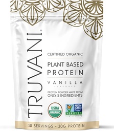 Truvani Poudre de protéines de pois végétaliens de 20g Protéine biologique à base de plantes de 20g 10 portions