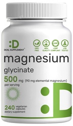 Deal Supplement Magnesium Glycinate 500mg Per Serving, 240 Veggie Capsules