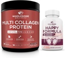 Bien-être sain Multi Collagène Protéine Poudre hydrolysée (Type I II III V X) Happy Formula Natural Stress Formula Relief Supplement Bundle