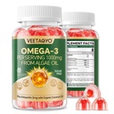 Vegan Omega 3 Gummie 1200mg - Dual Layer - Fish Oil Alternative, Marine Algae Omega 3 Supplement DHA 600mg, EPA 400mg mit Astaxanthin,Sugar Free,60 Cts
