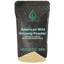 Boîte Holistic Wild American Ginseng Poudre Pure Organic Ginseng Supplément fait avec des racines sauvages récoltées 20 ans et plus de Appalachia (Panax Quinquefolius)