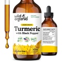 Wild & Organic Turmeric Tincture - Turmeric Curcumin mit schwarzem Pfeffer Extrakt - Mobility Support Supplement - Curcumin Root Liquid Drops - Vegan, Zucker & Alkoholfrei - 4 fl oz
