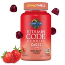 Jardin de la vie Code de vitamine CoQ10 Gummies 150 mg, Coenzyme Q10 pour la santé cardiaque, la production d'énergie et le vieillissement en santé + Prébiotiques et probiotiques pour la digestion, non-OGM, sans gluten, 60 Gummies de fraises