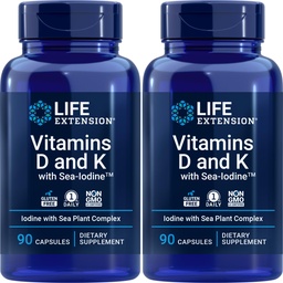 Vitamines D et K de prolongation de vie avec l'iode de la mer, 90 gélules