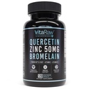 Quercetin avec Bromelain 500mg Capsules, soutient la réponse immunitaire, le confort articulaire et le bien-être général - Vitamine C, Zinc 50mg, et Vitamine D3 5000 UI - Immunity Health Pills