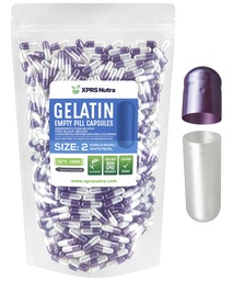 XPRS Nutra Taille 2 Capsules vides - 1000 Compte Capsules de gélatine vides - Pills Bricolage Capsule Remplissage - Pure Pill Gel Caps pour Do-It-Youlf Suppléments (Pearl Purple/White)