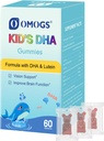 OMOGS Enfants DHA Gommies aromatisées aux bleuets, avec lutéine, oméga-3 et vitamine C Algae DHA, pour la santé des yeux, la santé du cerveau et l'immunité saine, sans gluten, végétalien, 60 Gommies.