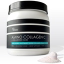Collagène amino C avec acide hyaluronique (60 portions   16 oz   456g) - Peptides de collagène marins non OGM - Poudre hydrolysée - Non aromatisée - Pas de sucre - Pour la peau ferme, l'hydratation, les articulations saines et la gueule.