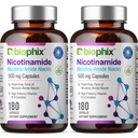 biophix B-3 Nicotinamide 500 mg 180 Caps 2 Pack - Nicotinique Amide Niacin formule de vitamine naturelle sans flush - soutient la santé des cellules de la peau