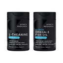 Recherche sportive Double force L-Theanine Suntheanine pour la focalisation, la relaxation et l'alerte Soutien non somnolent + huile de noix de coco 60 Comte et triple force Omega 3 Huile de poisson 1250mg Omega3 sans Burpless EPA & DHA